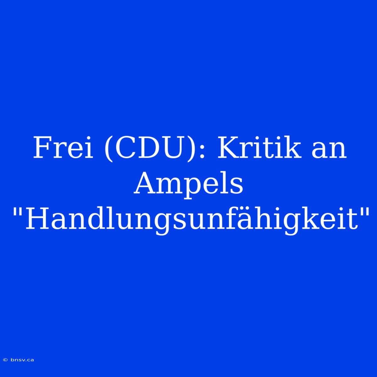 Frei (CDU): Kritik An Ampels 