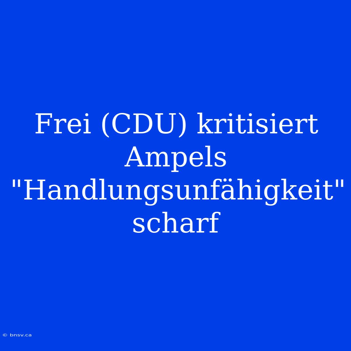 Frei (CDU) Kritisiert Ampels 