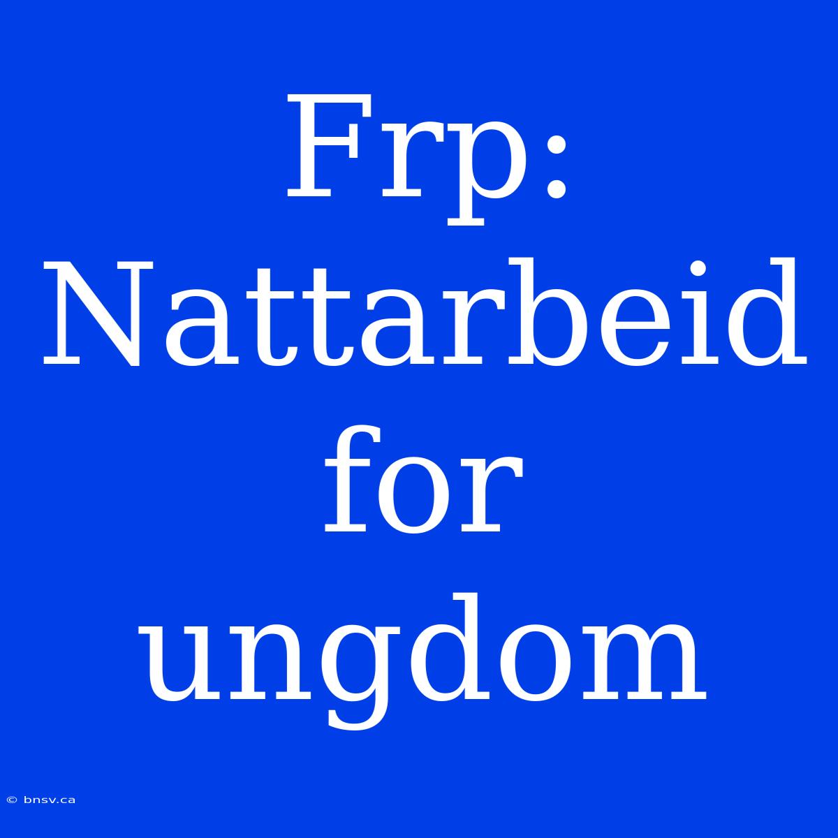 Frp: Nattarbeid For Ungdom