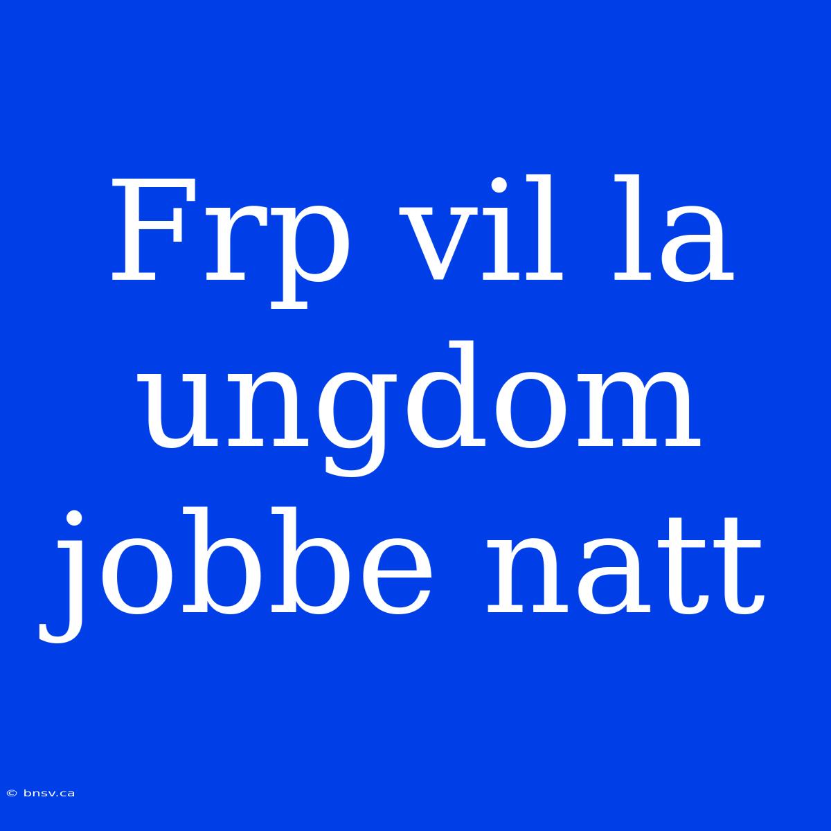 Frp Vil La Ungdom Jobbe Natt