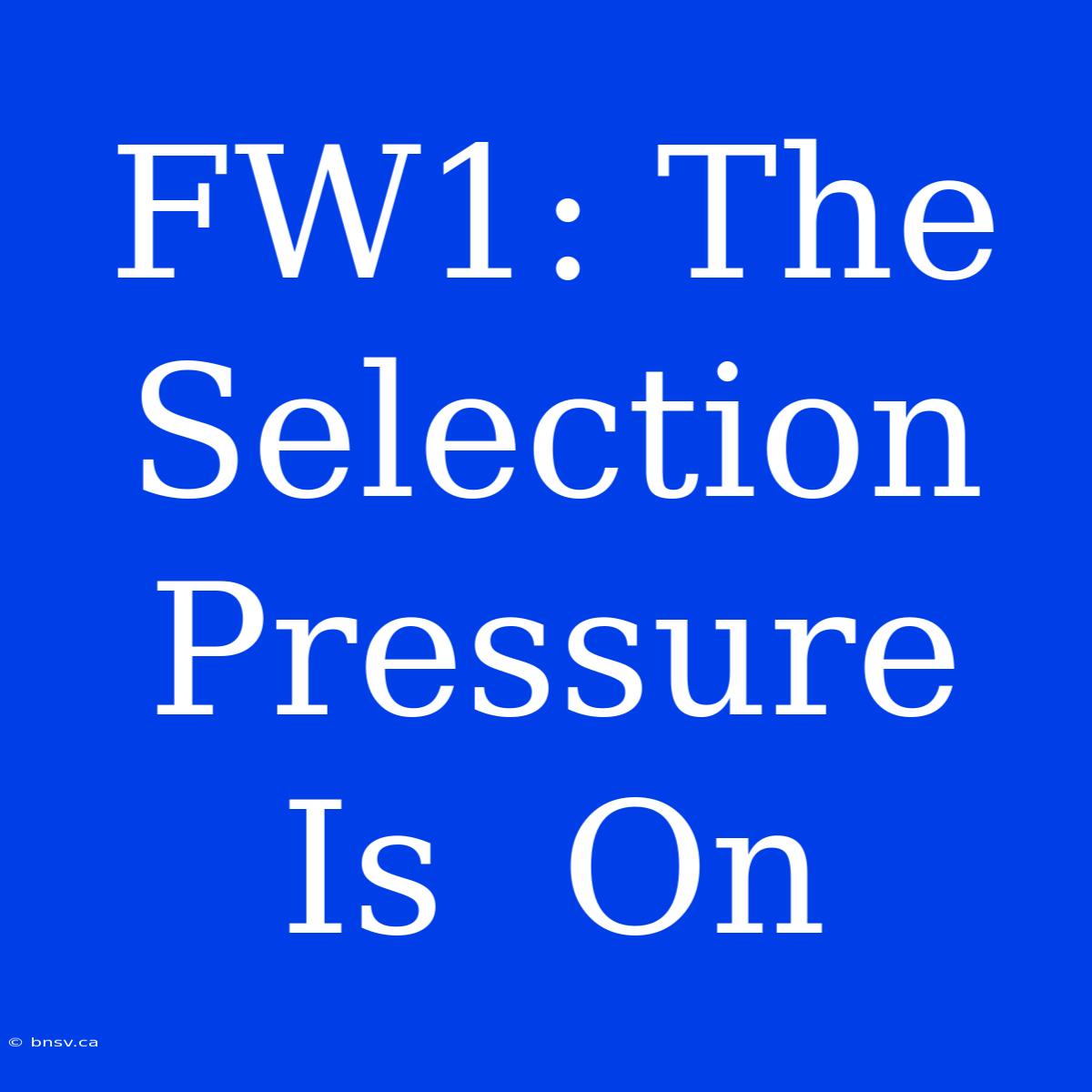 FW1: The  Selection  Pressure  Is  On