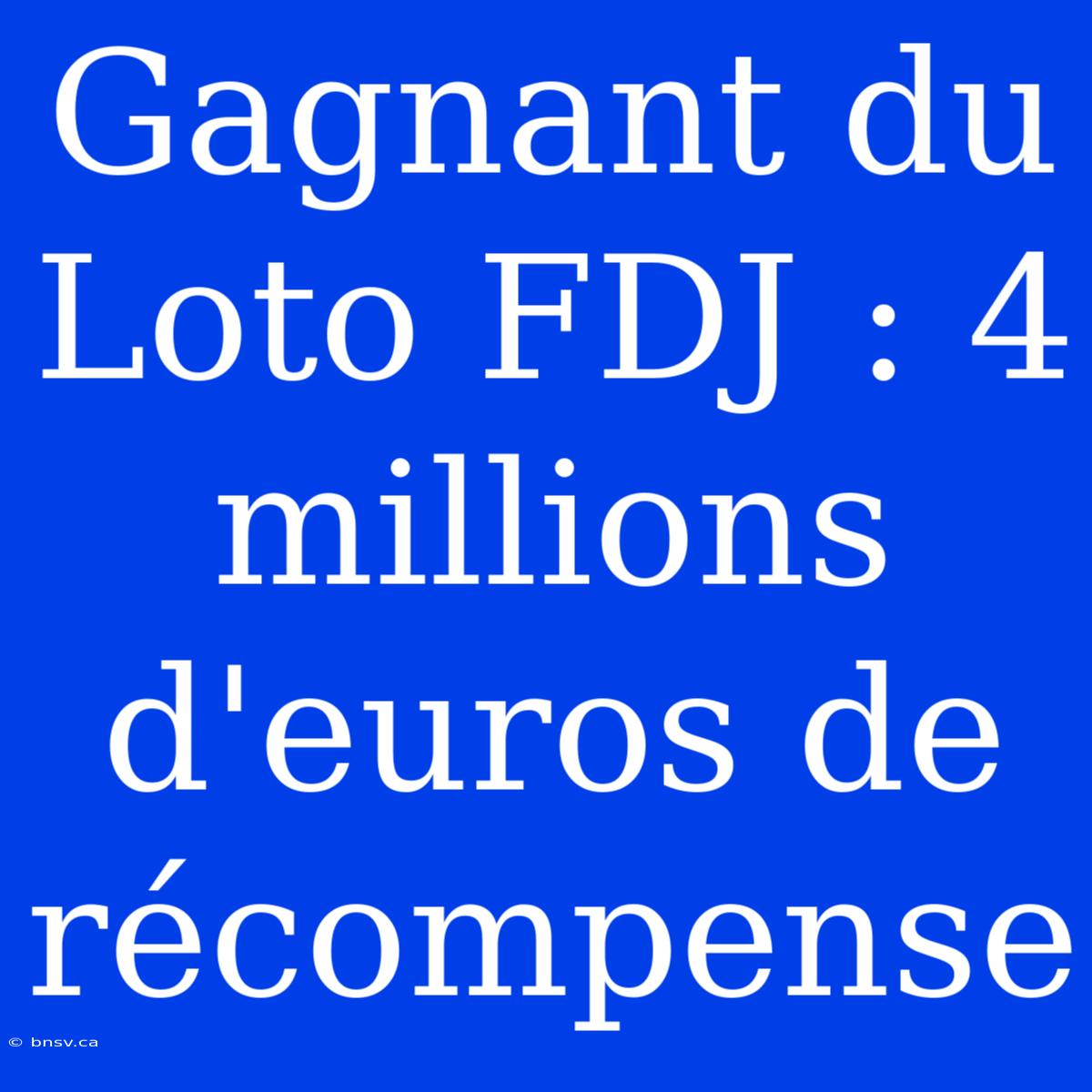 Gagnant Du Loto FDJ : 4 Millions D'euros De Récompense