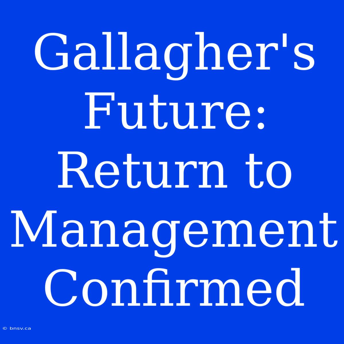 Gallagher's Future: Return To Management Confirmed