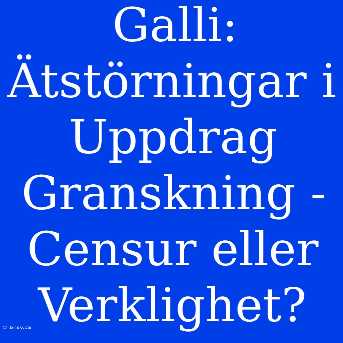 Galli: Ätstörningar I Uppdrag Granskning - Censur Eller Verklighet?