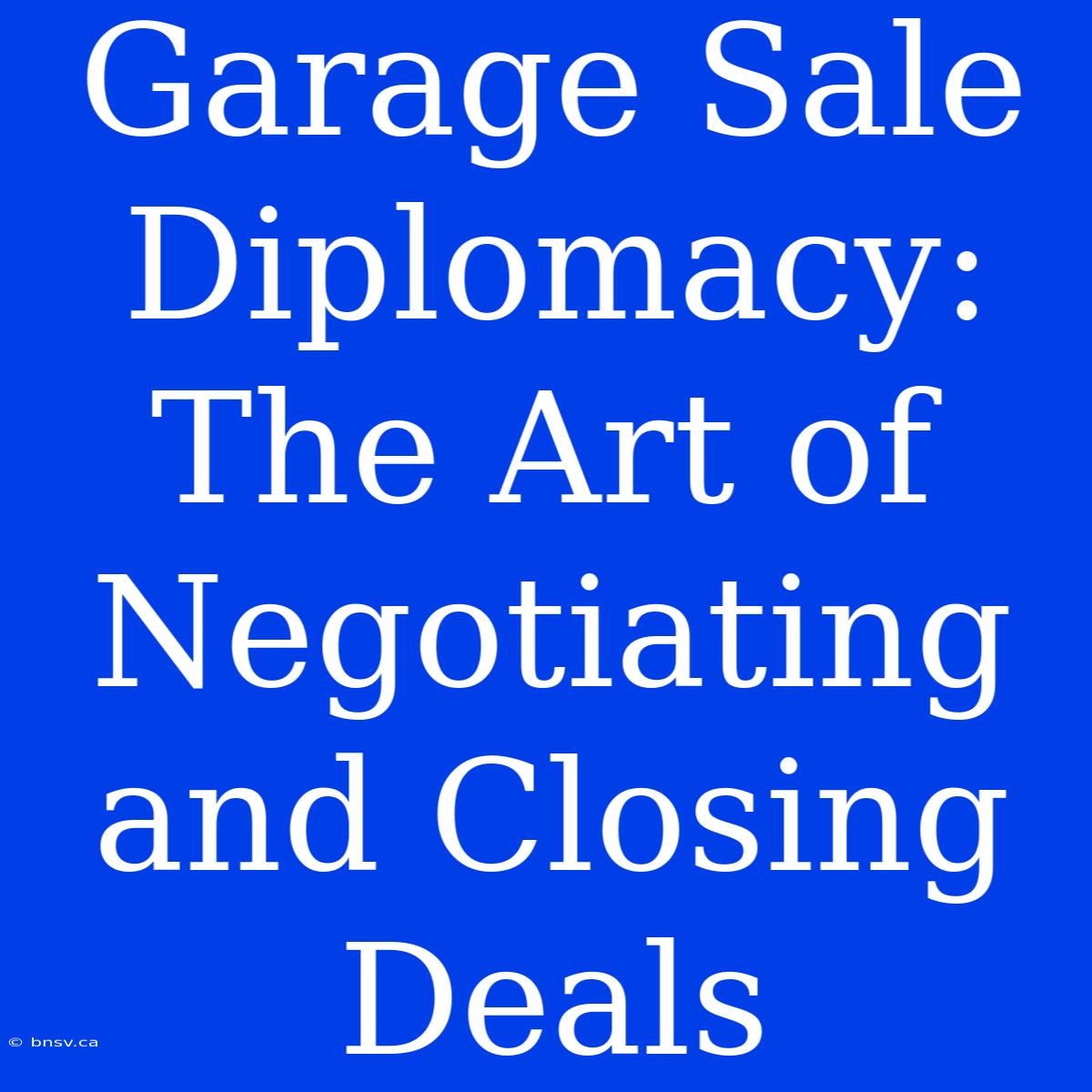 Garage Sale Diplomacy: The Art Of Negotiating And Closing Deals