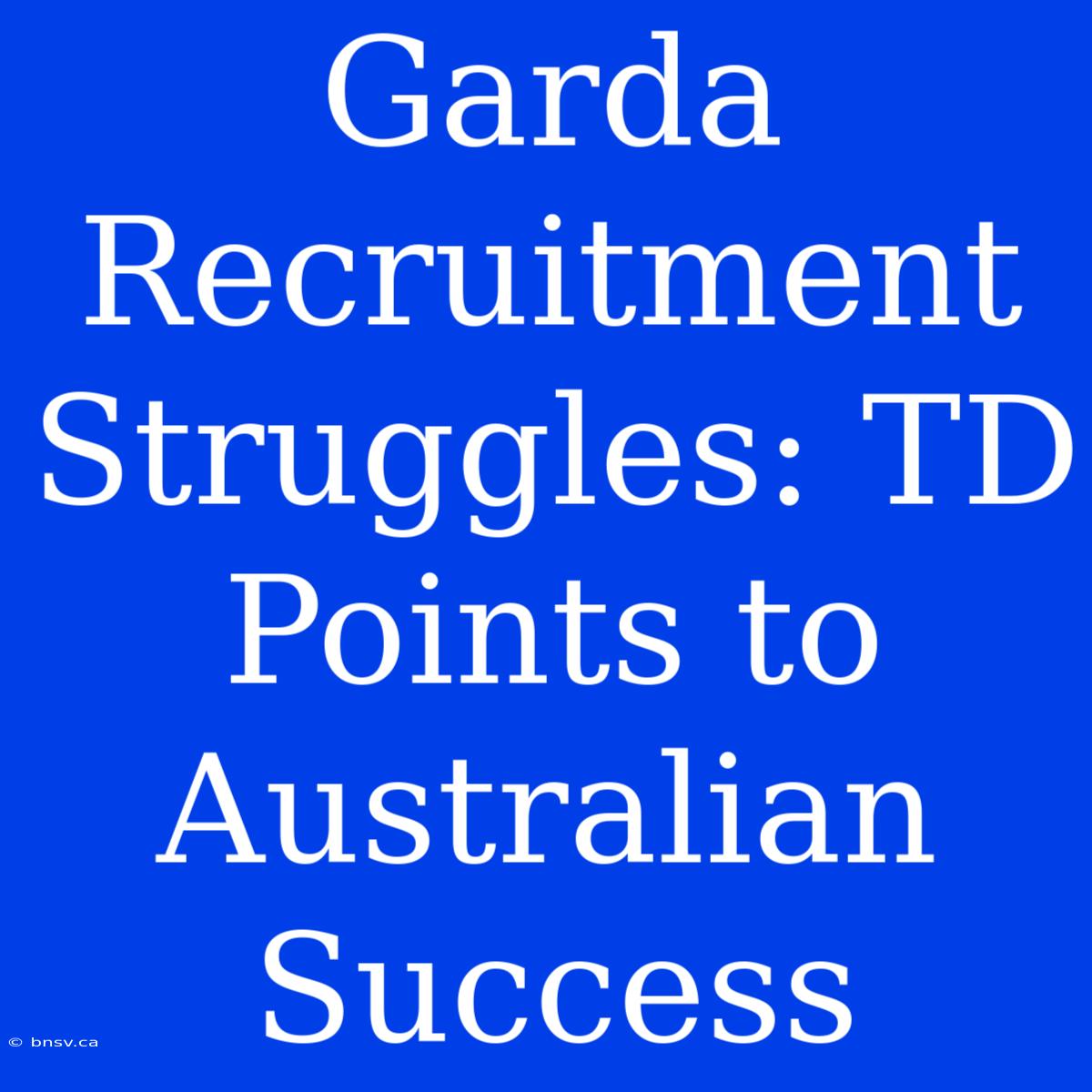 Garda Recruitment Struggles: TD Points To Australian Success