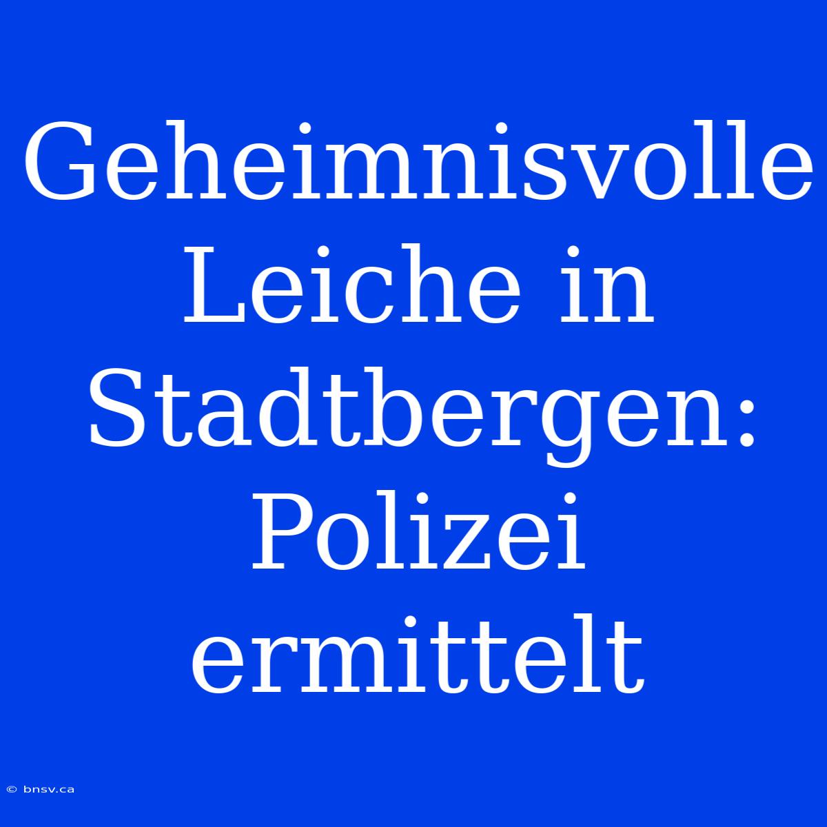 Geheimnisvolle Leiche In Stadtbergen: Polizei Ermittelt