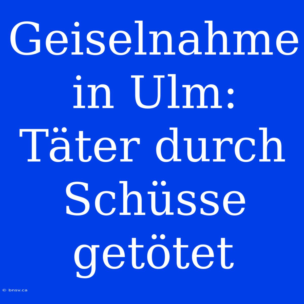 Geiselnahme In Ulm: Täter Durch Schüsse Getötet