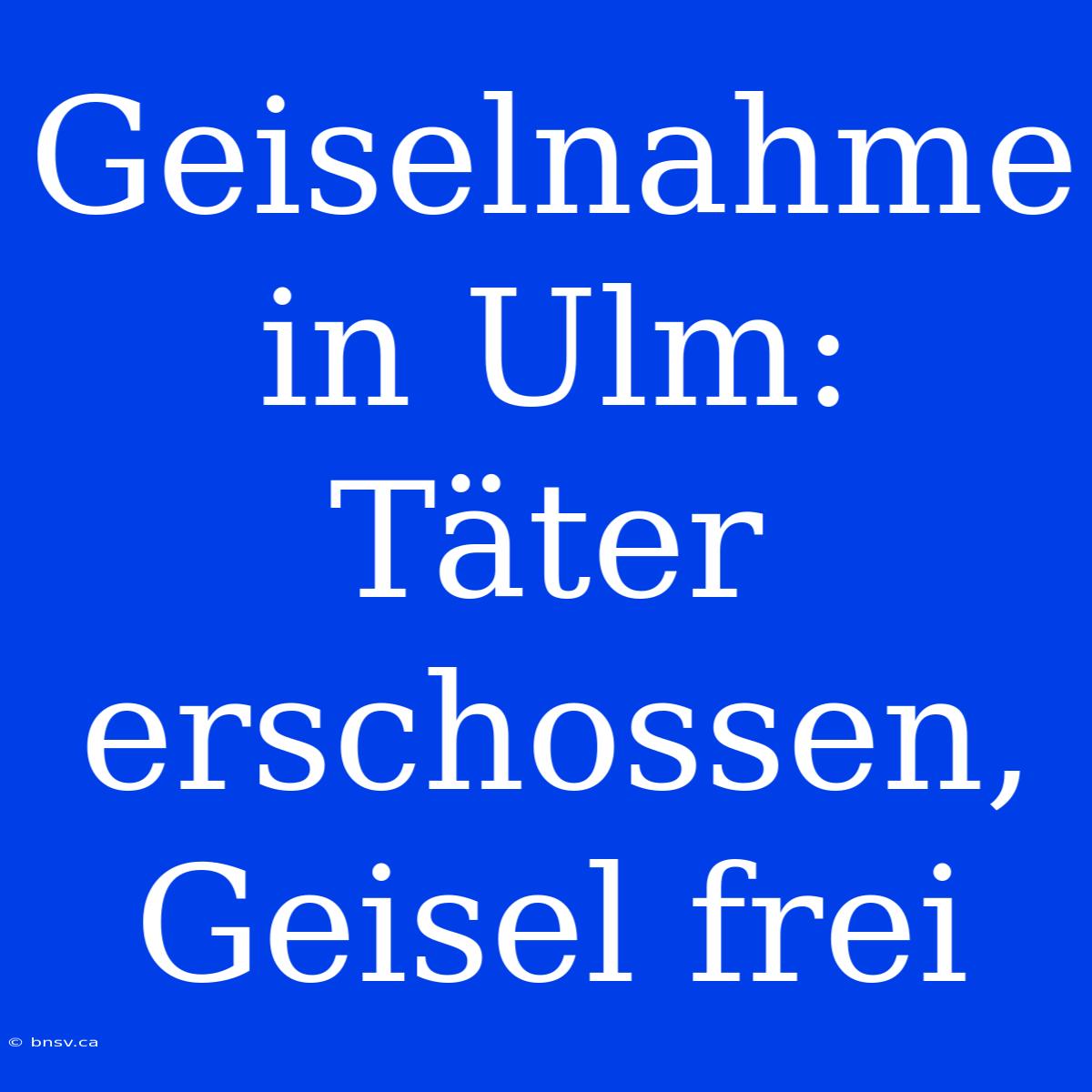 Geiselnahme In Ulm: Täter Erschossen, Geisel Frei