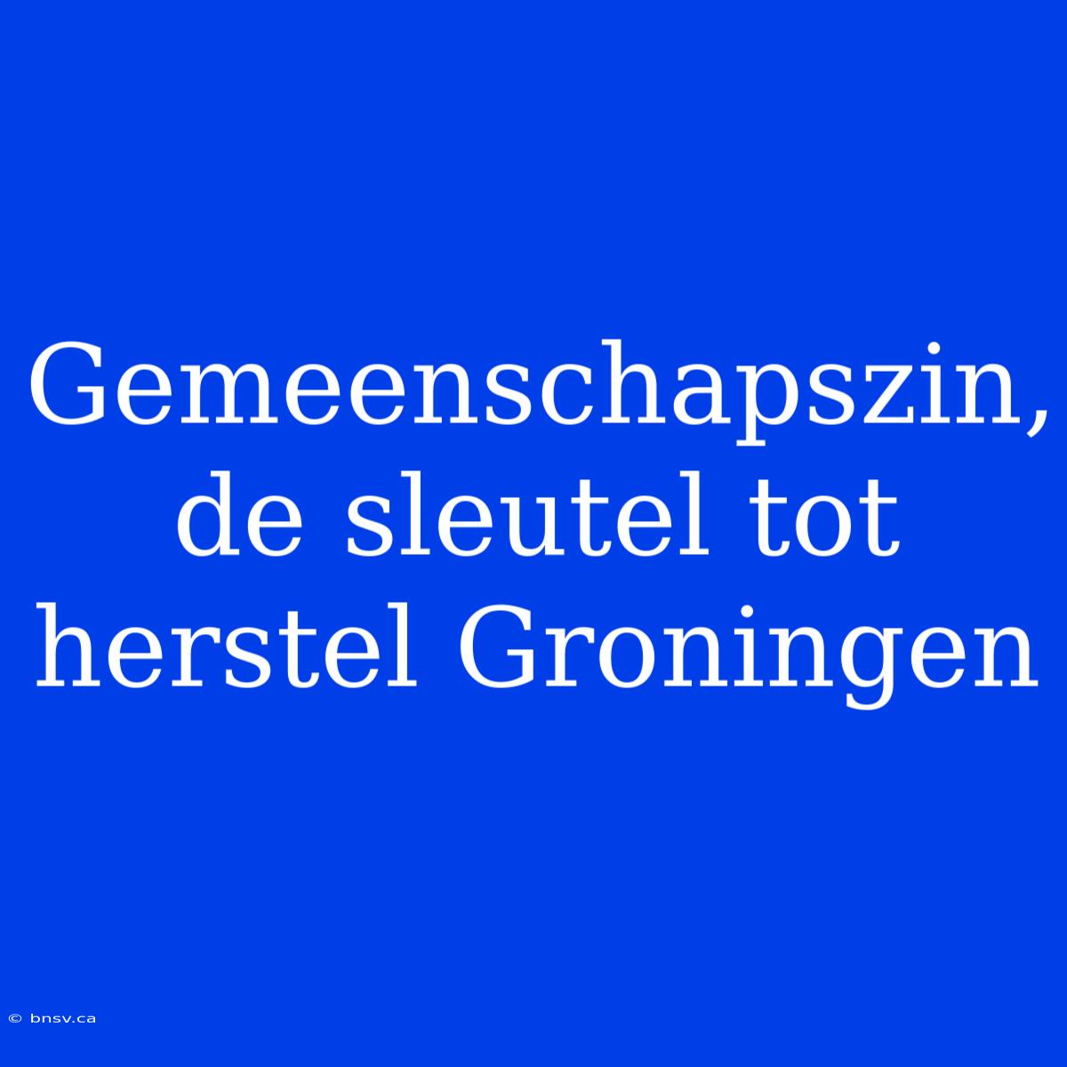 Gemeenschapszin, De Sleutel Tot Herstel Groningen