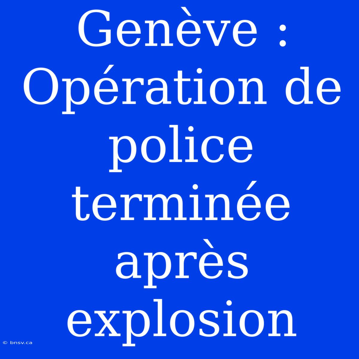 Genève : Opération De Police Terminée Après Explosion