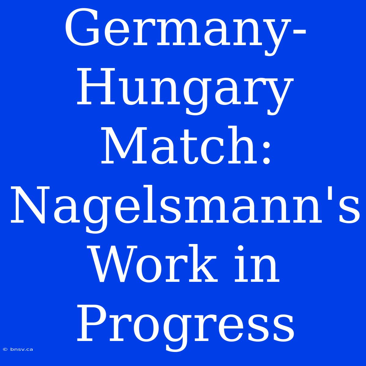 Germany-Hungary Match: Nagelsmann's Work In Progress