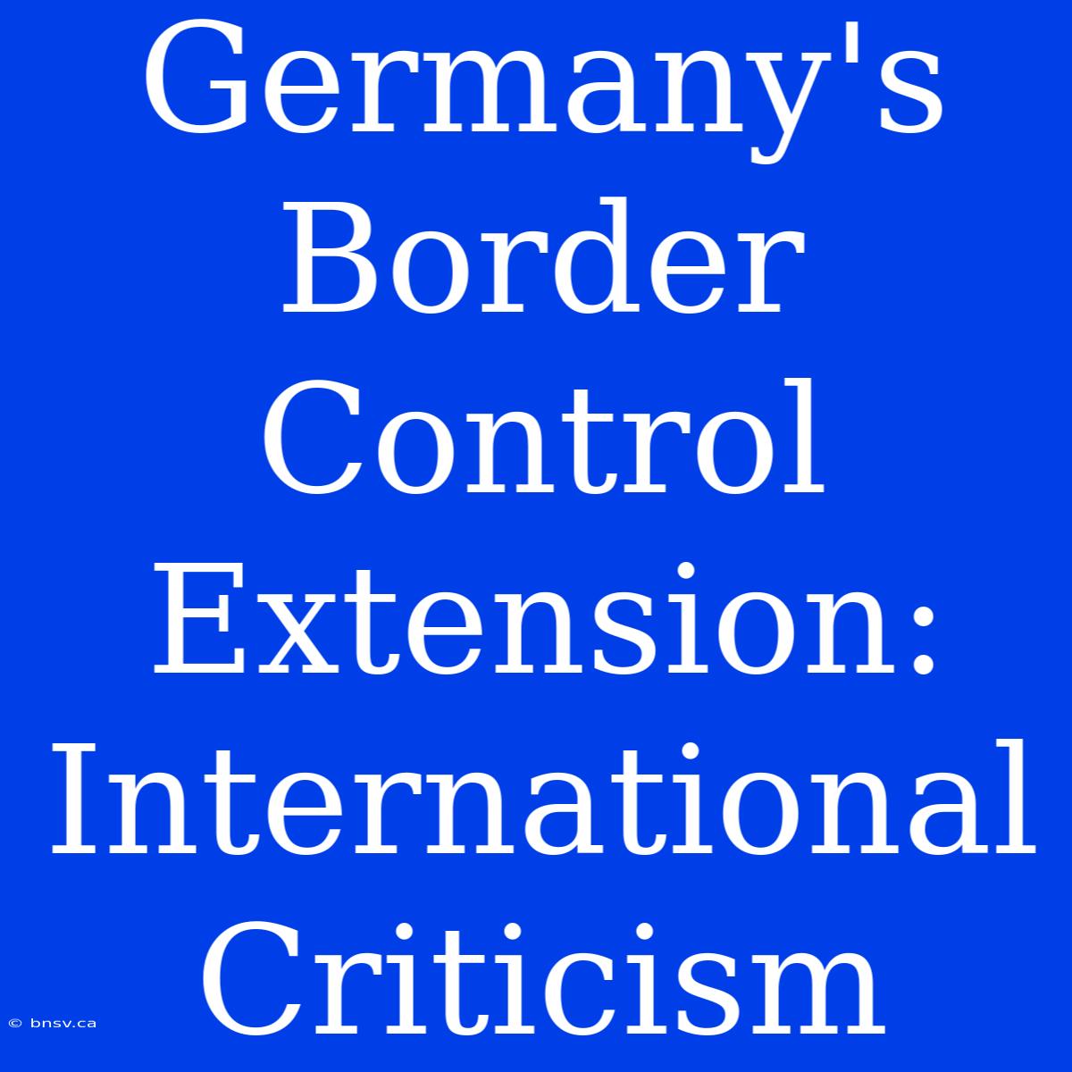 Germany's Border Control Extension: International Criticism