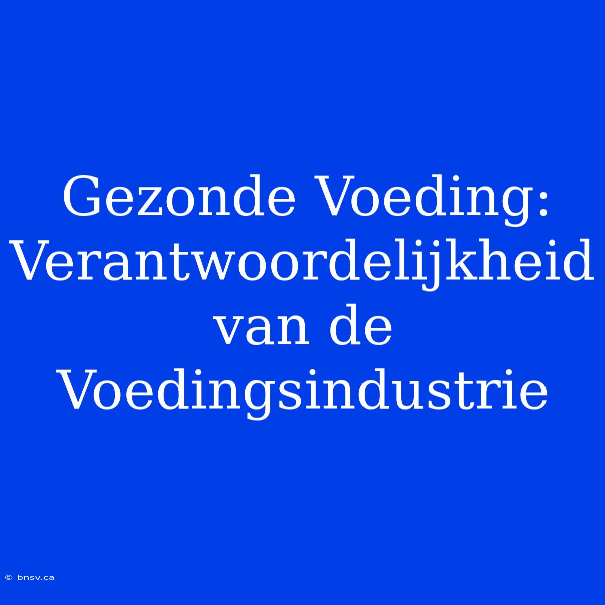 Gezonde Voeding: Verantwoordelijkheid Van De Voedingsindustrie