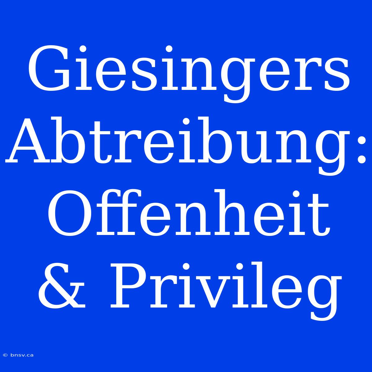 Giesingers Abtreibung: Offenheit & Privileg