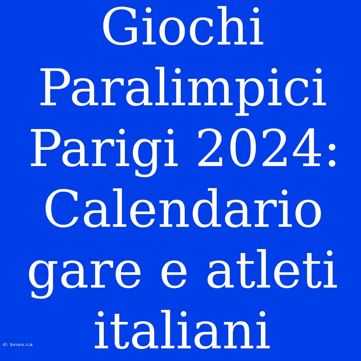 Giochi Paralimpici Parigi 2024: Calendario Gare E Atleti Italiani