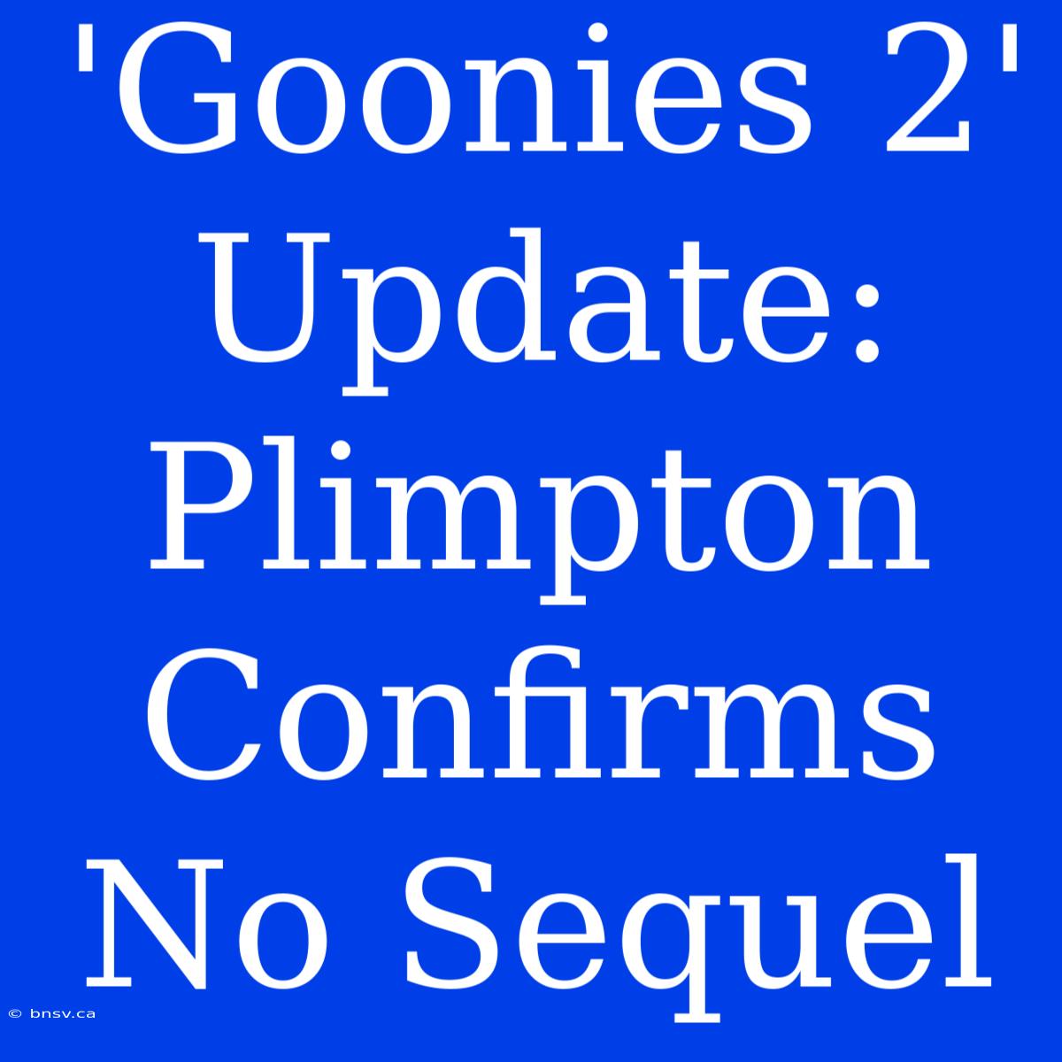 'Goonies 2' Update: Plimpton Confirms No Sequel