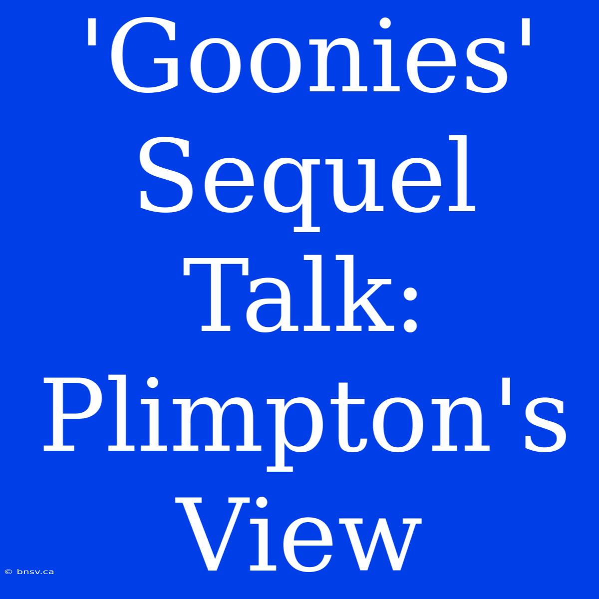 'Goonies' Sequel Talk: Plimpton's View