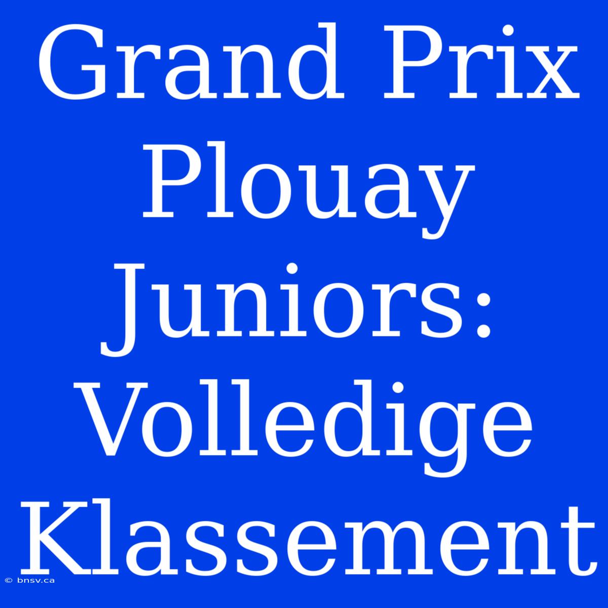 Grand Prix Plouay Juniors: Volledige Klassement