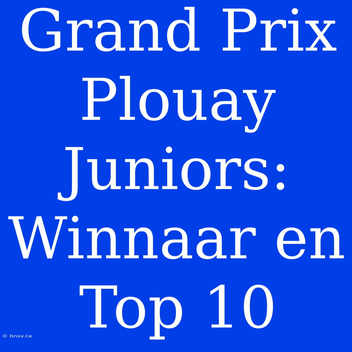 Grand Prix Plouay Juniors: Winnaar En Top 10