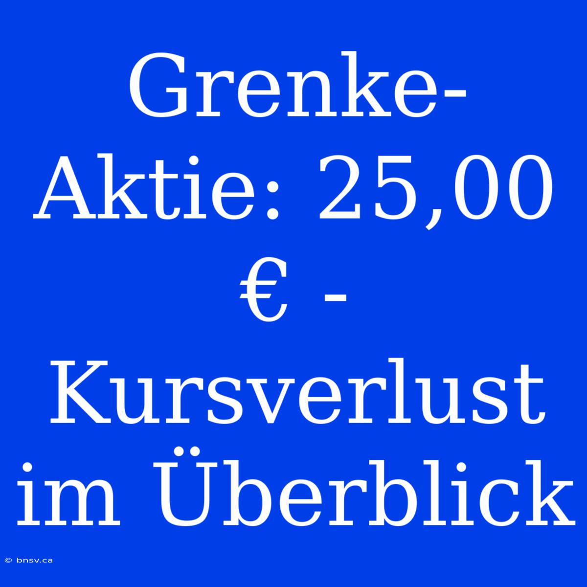 Grenke-Aktie: 25,00 € - Kursverlust Im Überblick