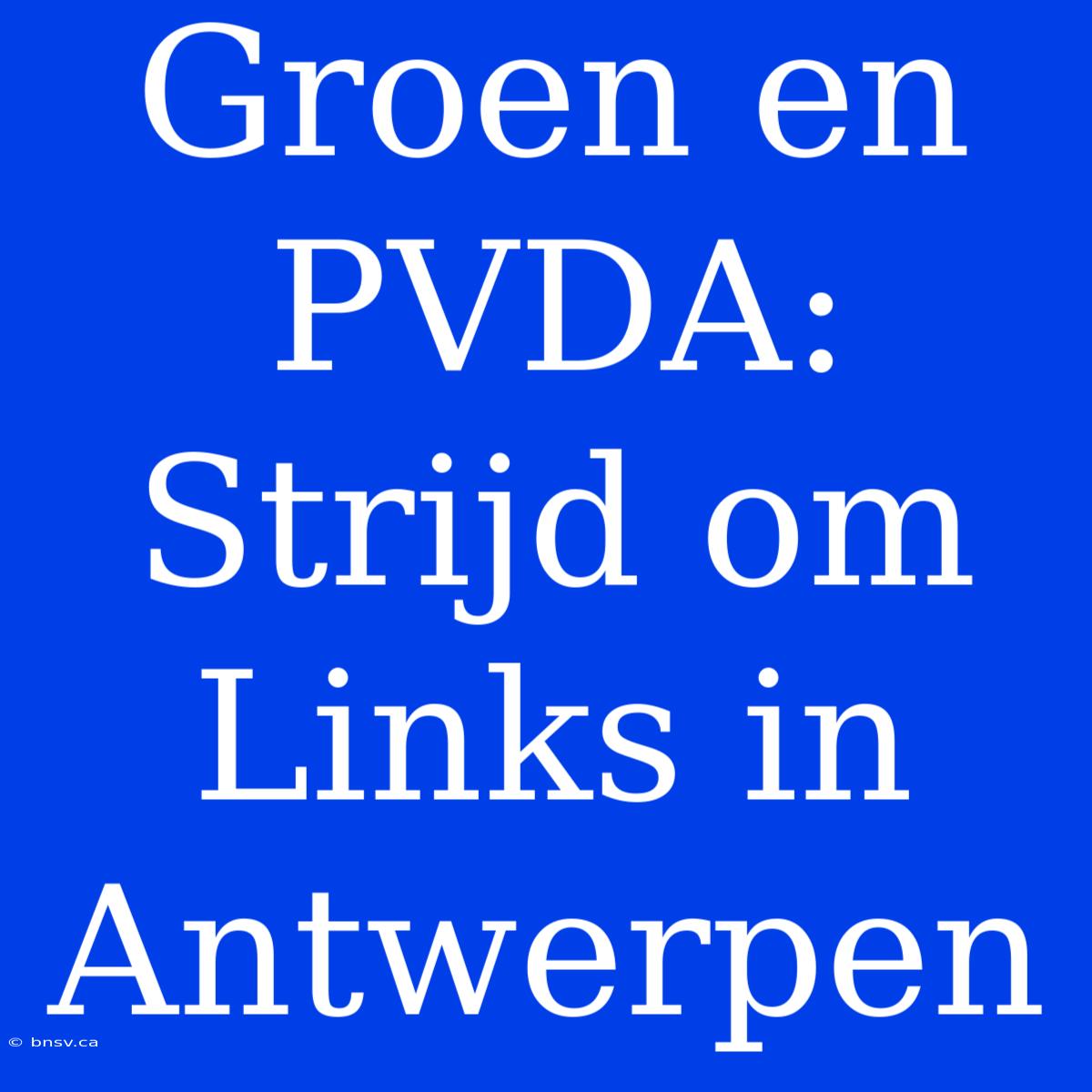 Groen En PVDA: Strijd Om Links In Antwerpen