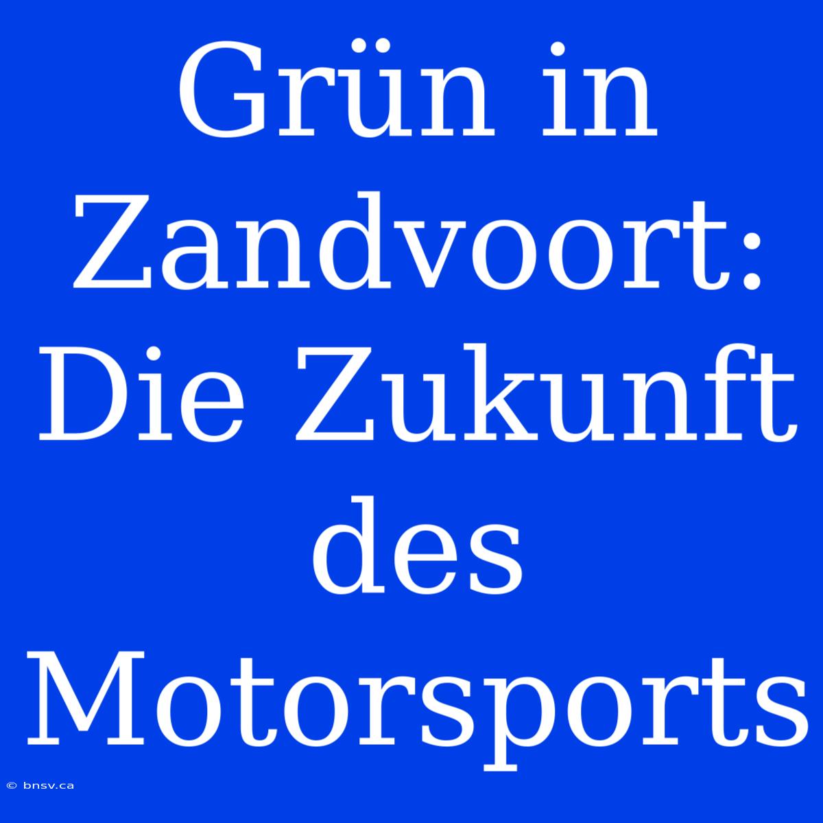 Grün In Zandvoort: Die Zukunft Des Motorsports