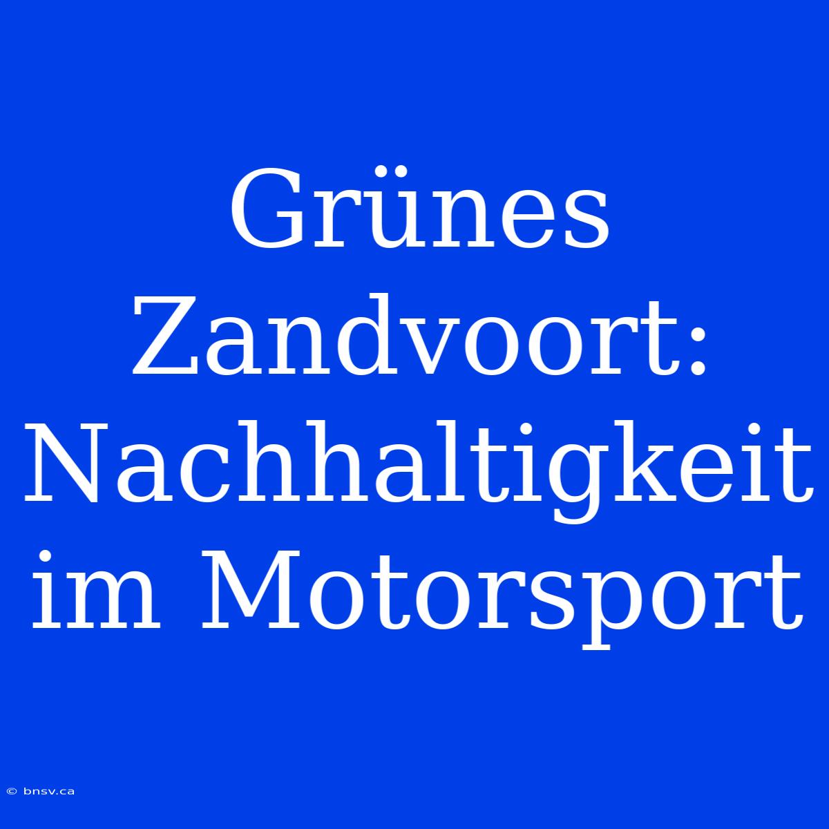 Grünes Zandvoort: Nachhaltigkeit Im Motorsport