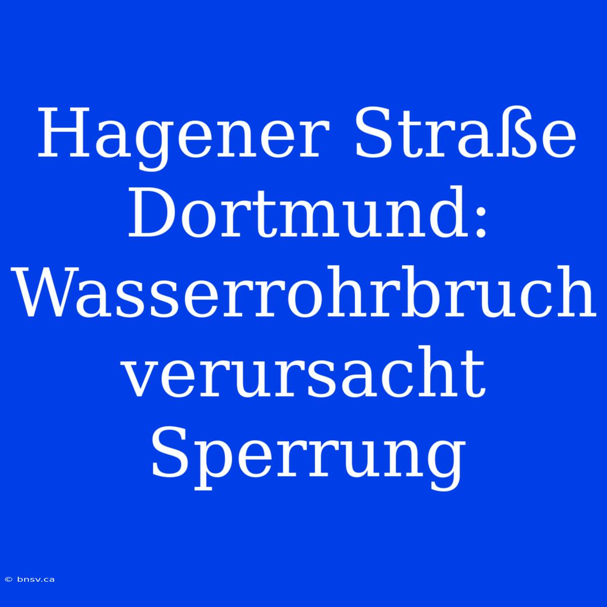 Hagener Straße Dortmund: Wasserrohrbruch Verursacht Sperrung