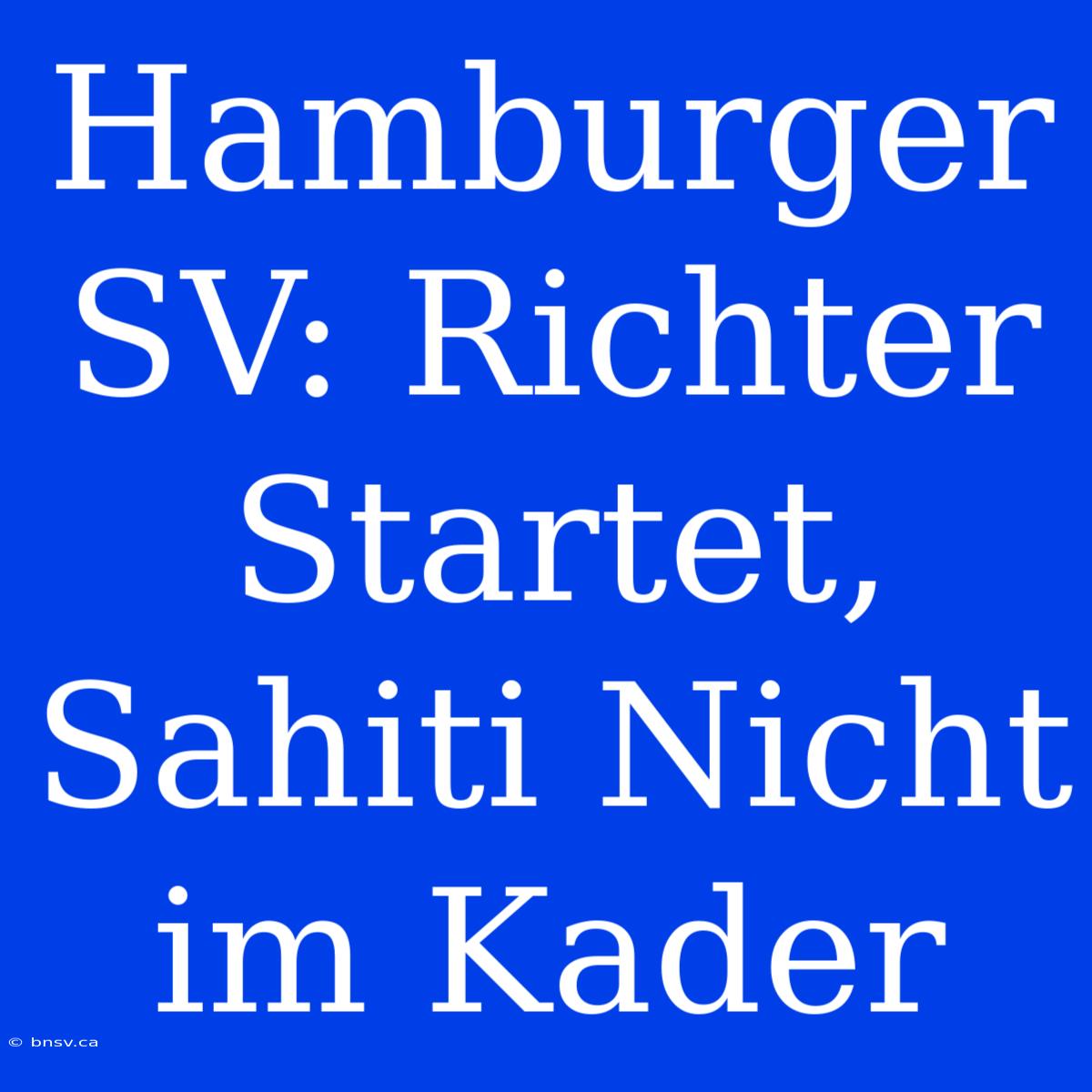 Hamburger SV: Richter Startet, Sahiti Nicht Im Kader