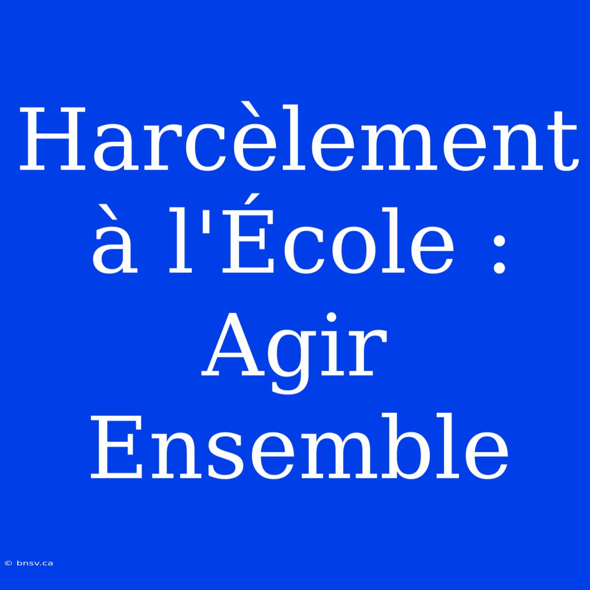 Harcèlement À L'École : Agir Ensemble