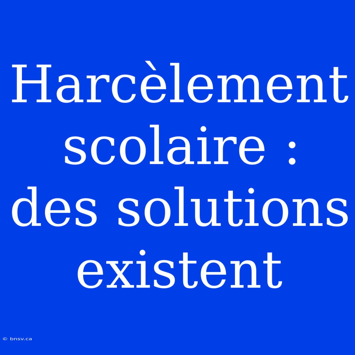 Harcèlement Scolaire : Des Solutions Existent