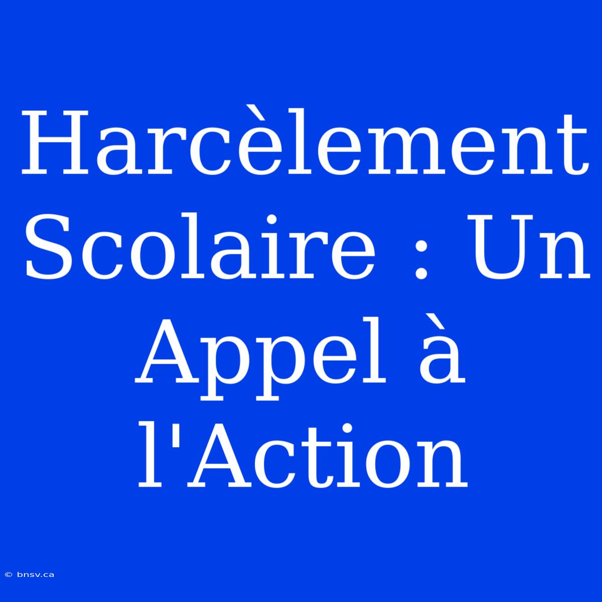 Harcèlement Scolaire : Un Appel À L'Action