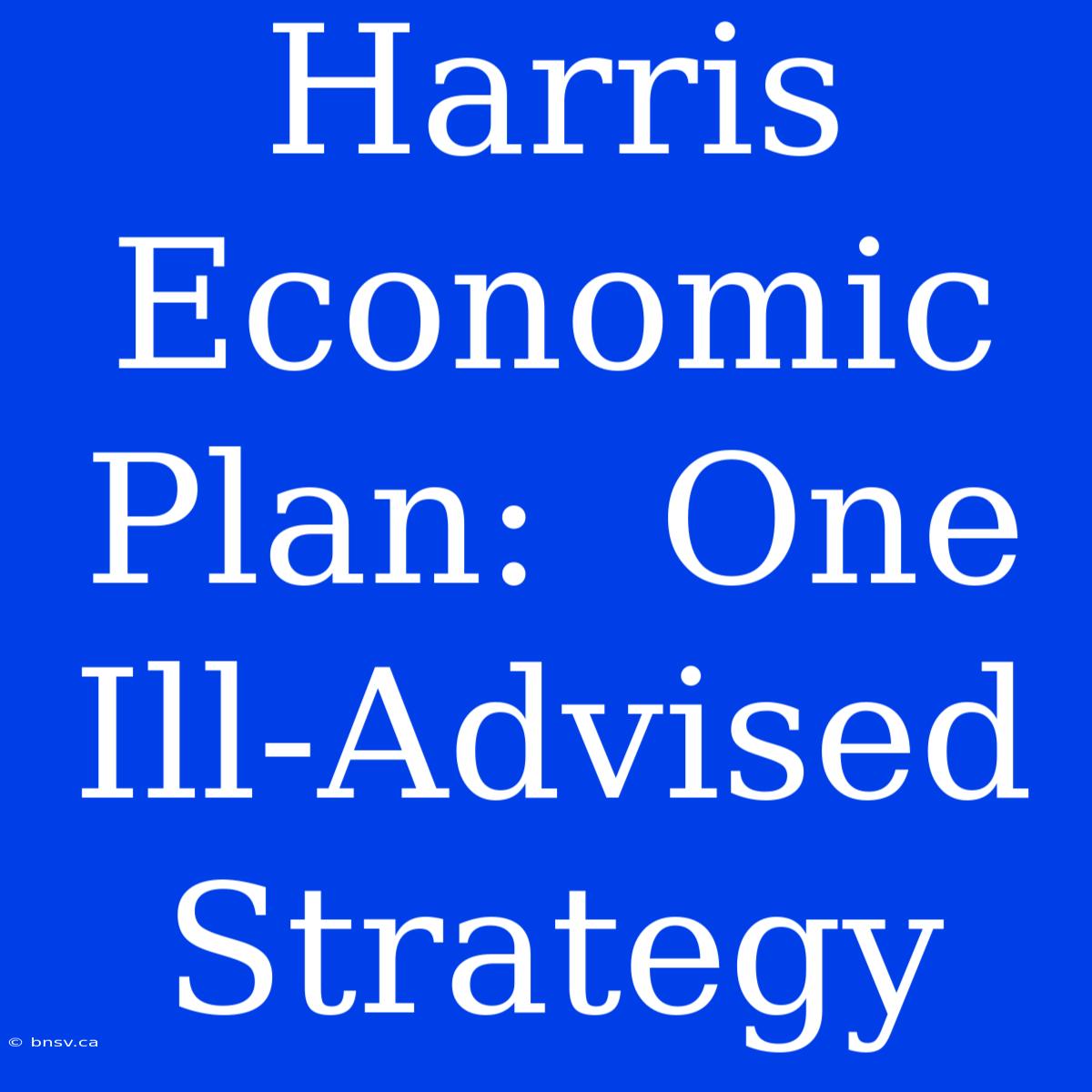 Harris Economic Plan:  One Ill-Advised Strategy