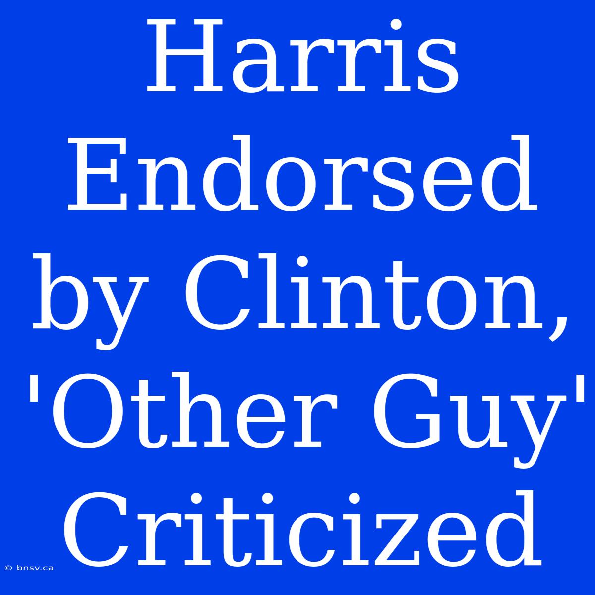 Harris Endorsed By Clinton, 'Other Guy' Criticized