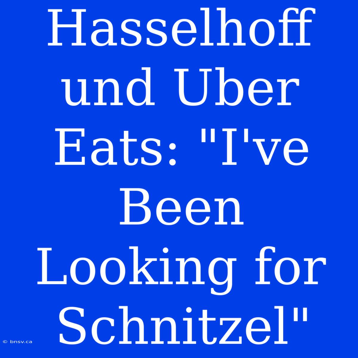 Hasselhoff Und Uber Eats: 