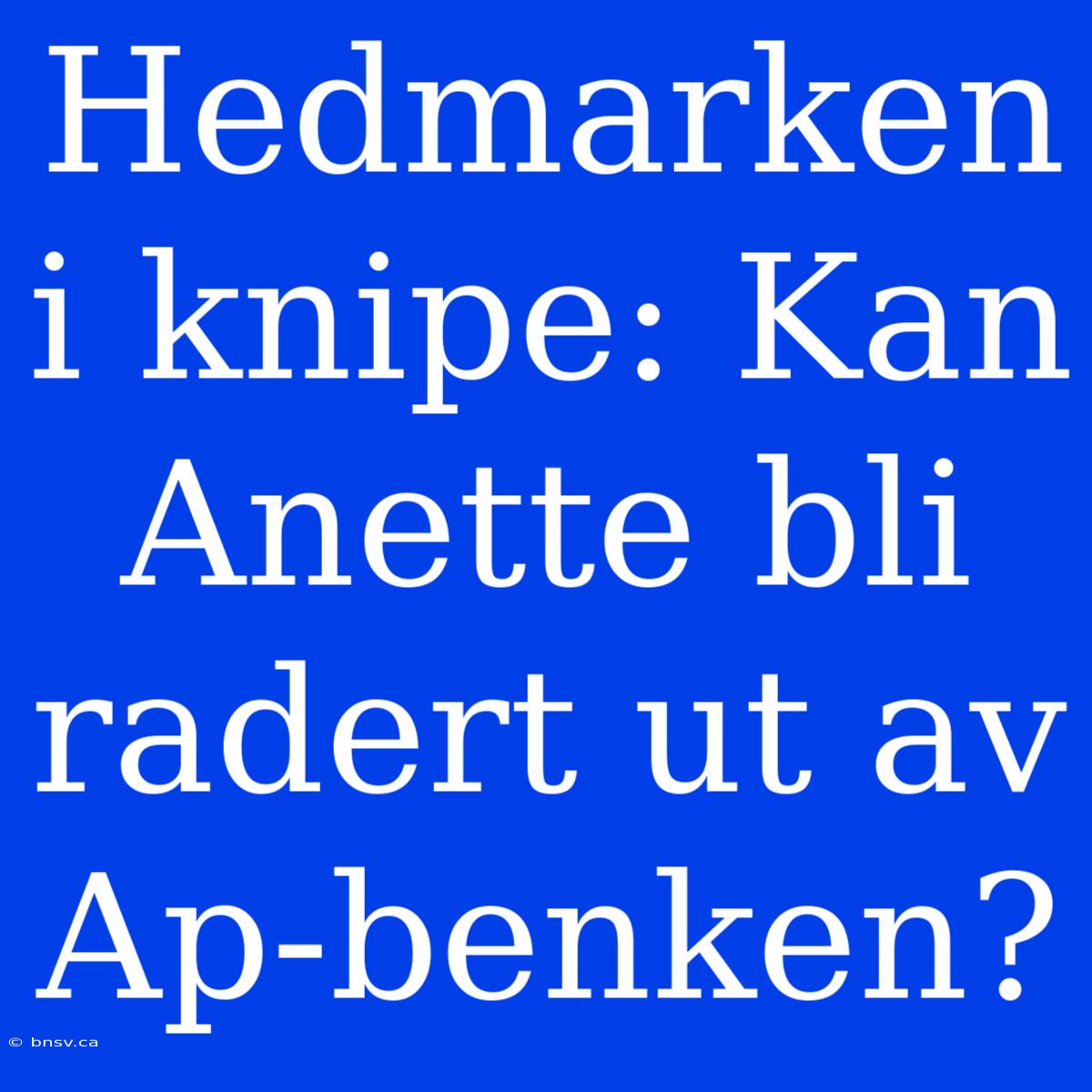 Hedmarken I Knipe: Kan Anette Bli Radert Ut Av Ap-benken?