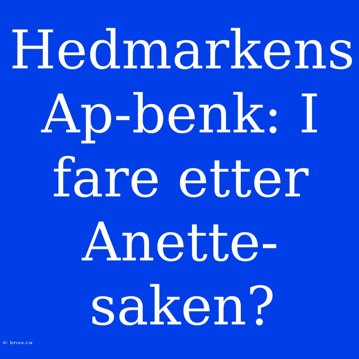 Hedmarkens Ap-benk: I Fare Etter Anette-saken?