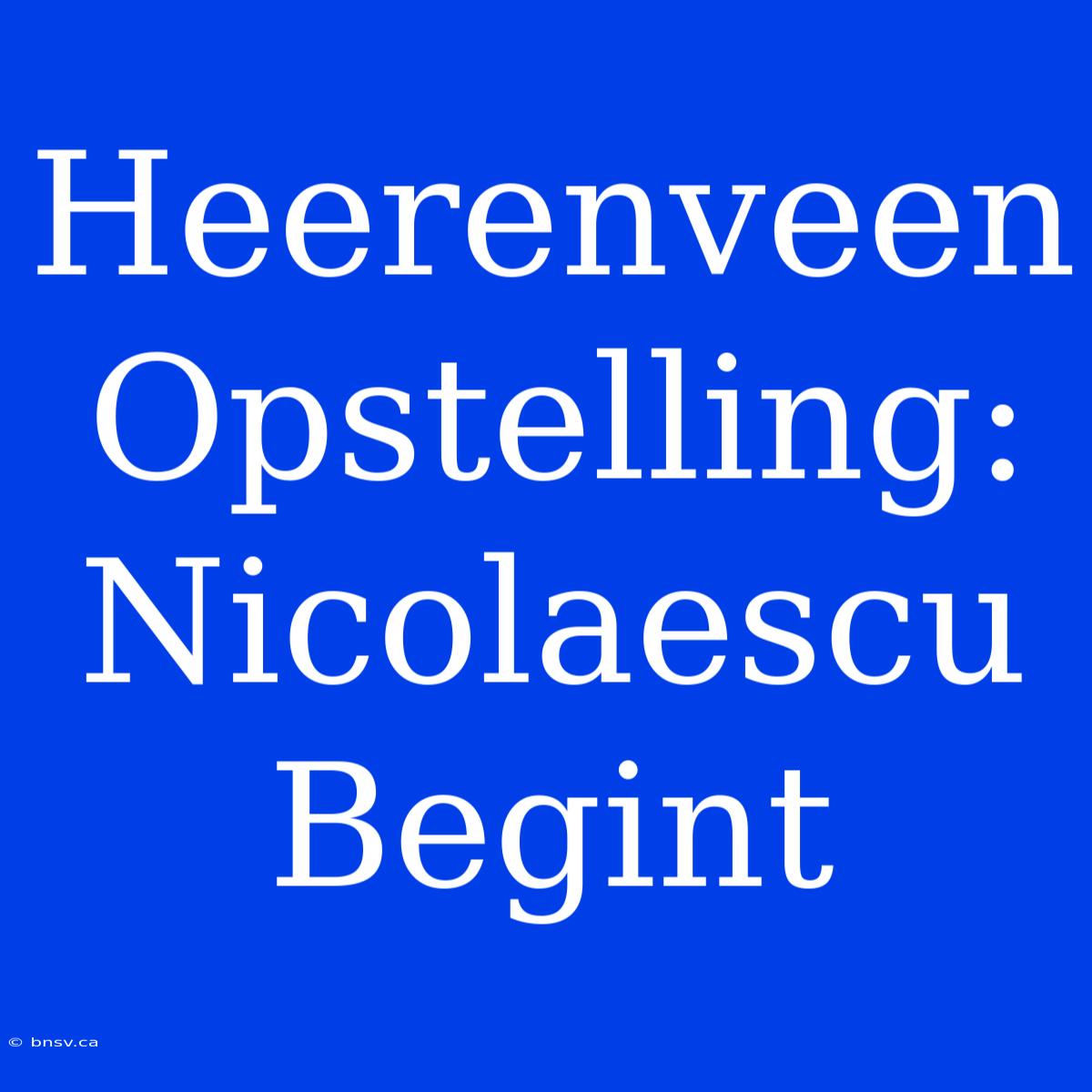 Heerenveen Opstelling: Nicolaescu Begint