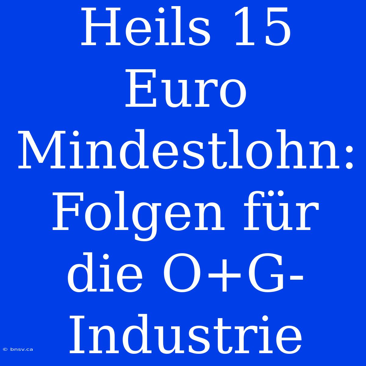 Heils 15 Euro Mindestlohn: Folgen Für Die O+G-Industrie