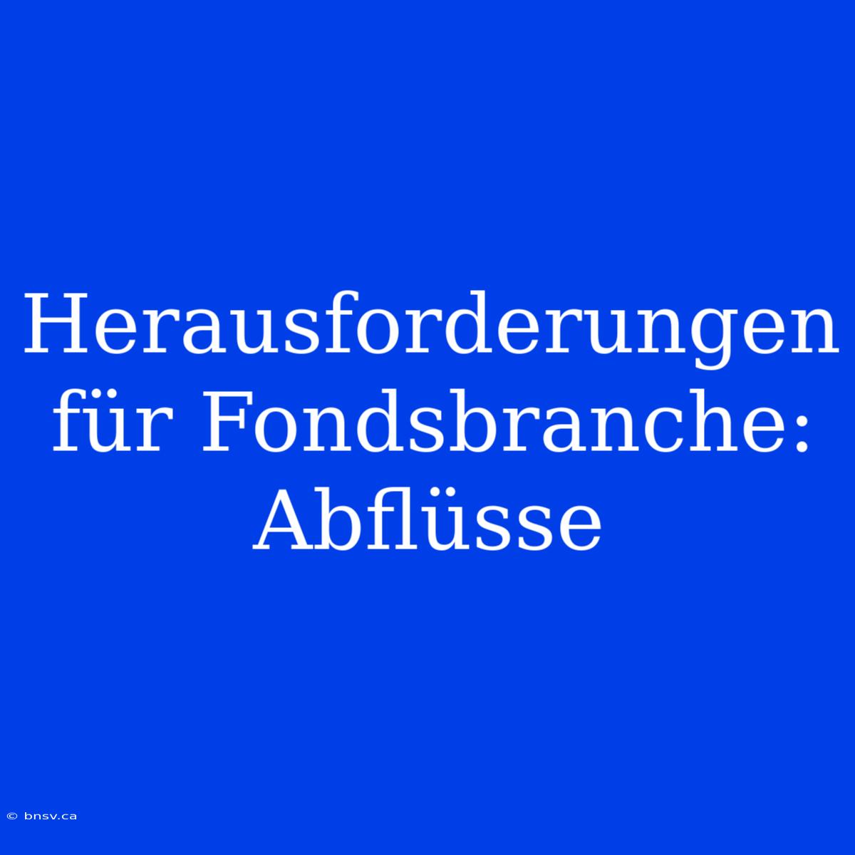 Herausforderungen Für Fondsbranche: Abflüsse