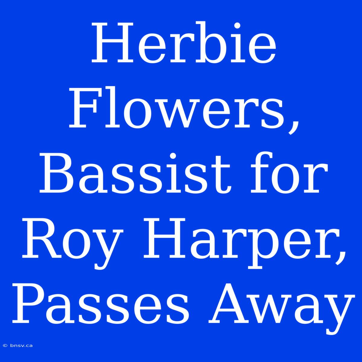 Herbie Flowers, Bassist For Roy Harper, Passes Away