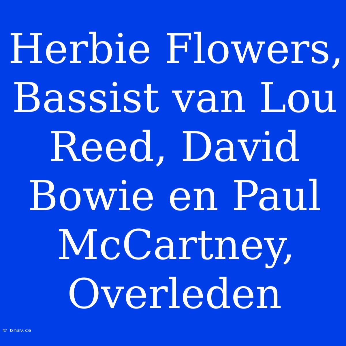 Herbie Flowers,  Bassist Van Lou Reed, David Bowie En Paul McCartney, Overleden