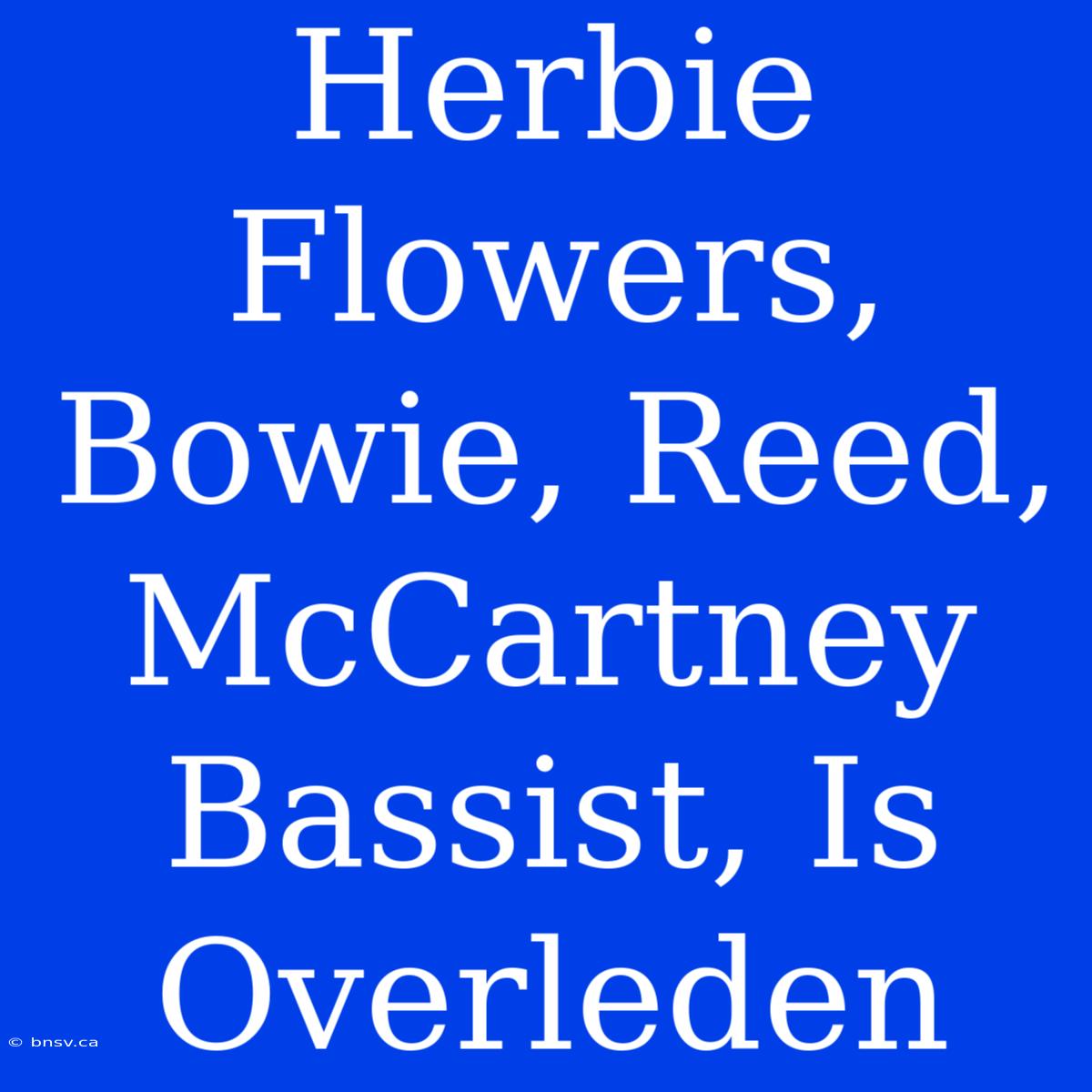 Herbie Flowers,  Bowie, Reed, McCartney Bassist, Is Overleden