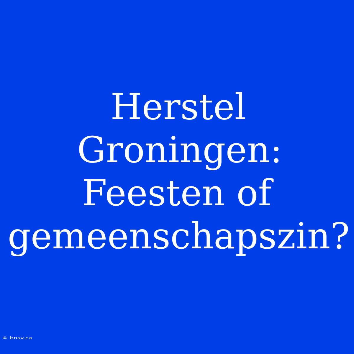 Herstel Groningen: Feesten Of Gemeenschapszin?