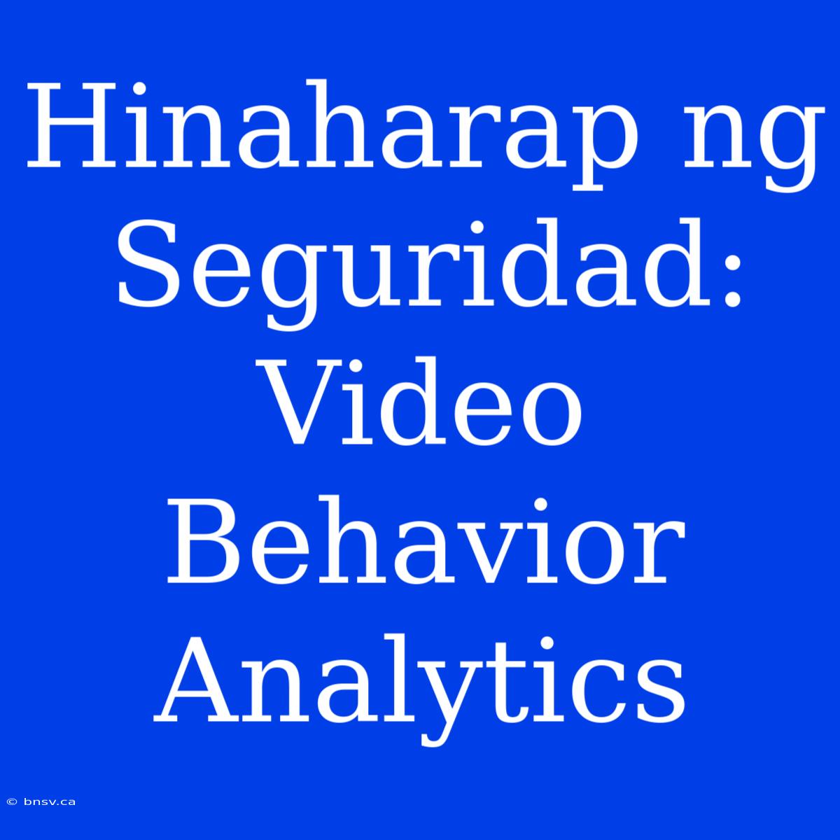 Hinaharap Ng Seguridad: Video Behavior Analytics