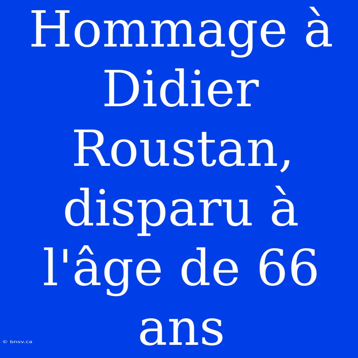 Hommage À Didier Roustan, Disparu À L'âge De 66 Ans