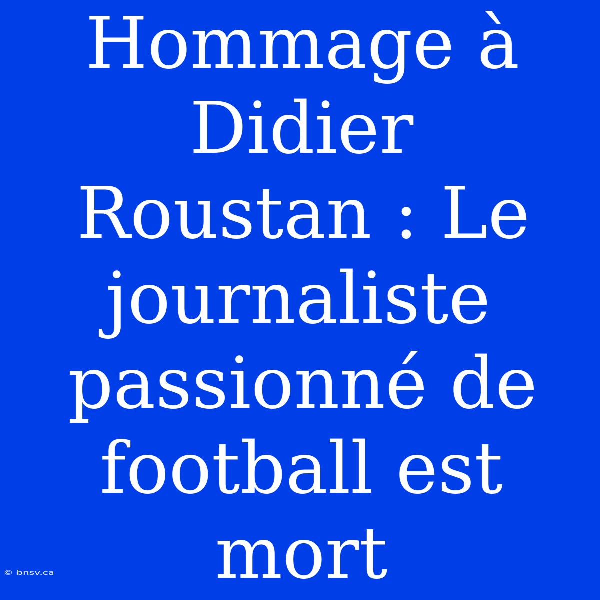 Hommage À Didier Roustan : Le Journaliste Passionné De Football Est Mort