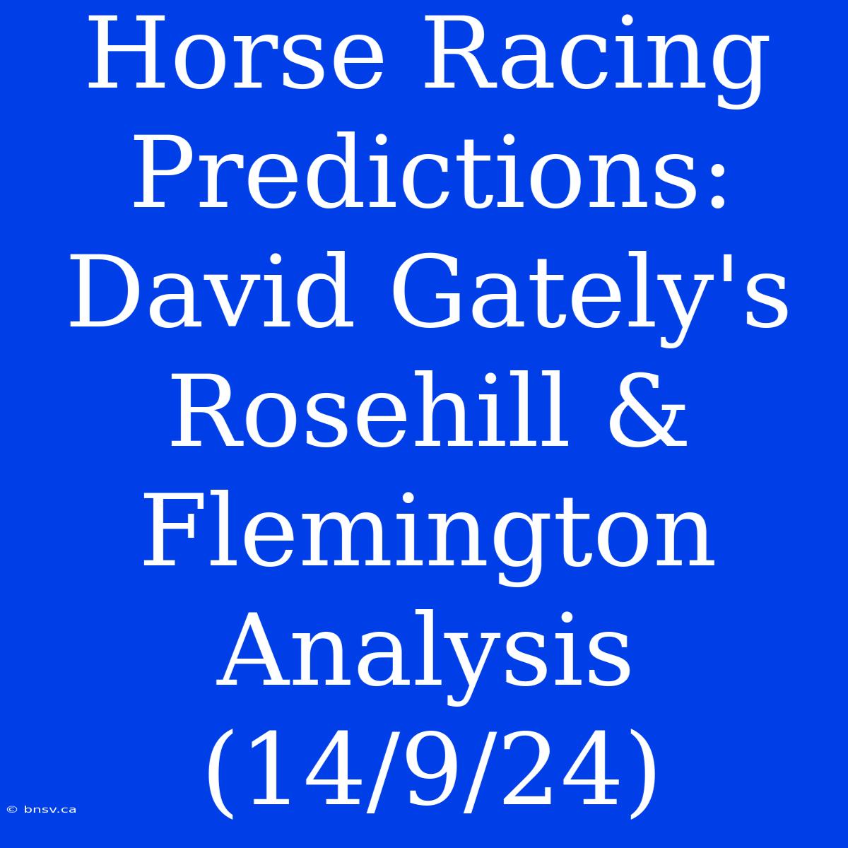 Horse Racing Predictions: David Gately's Rosehill & Flemington Analysis (14/9/24)