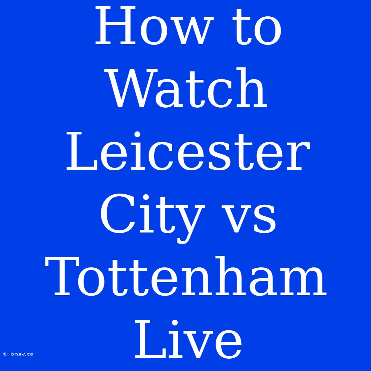 How To Watch Leicester City Vs Tottenham Live